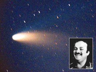 The Hale-Bopp comet, whose arrival caused Jack Horkheimer (inset) to collapse from excitement.
